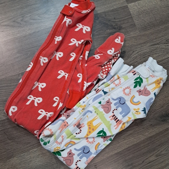 Hanna Andersson Pajamas 2T 3T 85 90 CM Zipper Long Sleeve Bows Zoo Animals - Picture 1 of 9